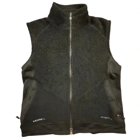 VTG Patagonia Vest Full Zip Fleece with Merrell Logo Black USA, Women's Medium - Picture 1 of 12